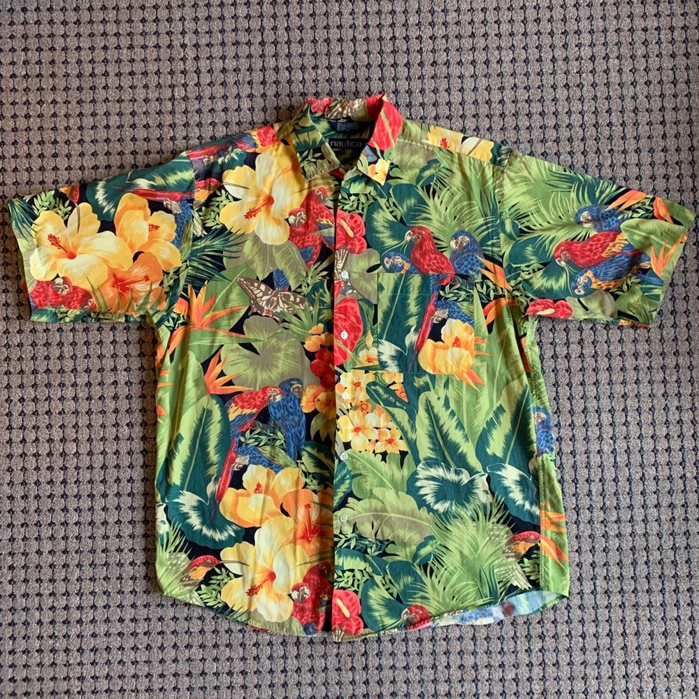 Vintage Nautica Hawaiin Shirt Cockatoos Parrots Size M -1990s-2000s